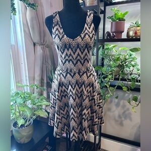 Lush Black and Cream Zigzag Pattern Dress